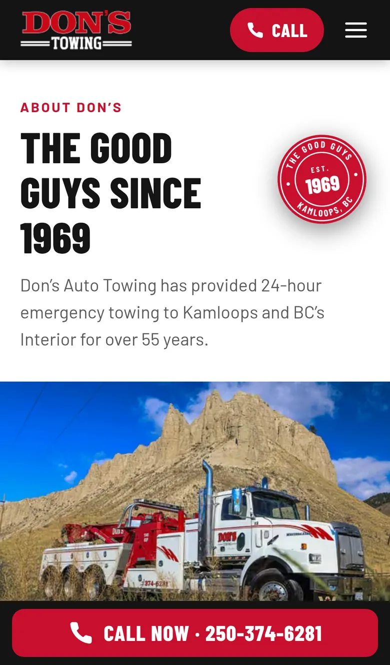 The About page on a phone, titled The Good Guys Since 1969, with the red Est. 1969 badge