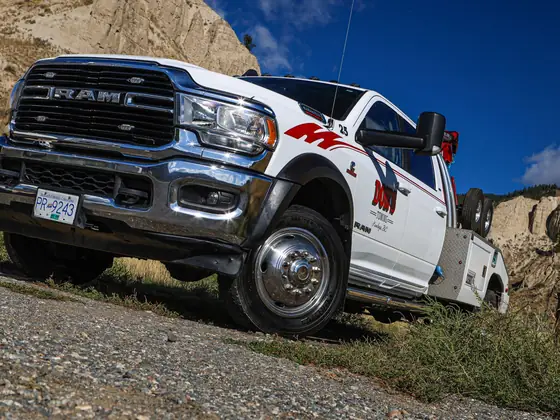 Don's Ram wrecker, low front three-quarter view